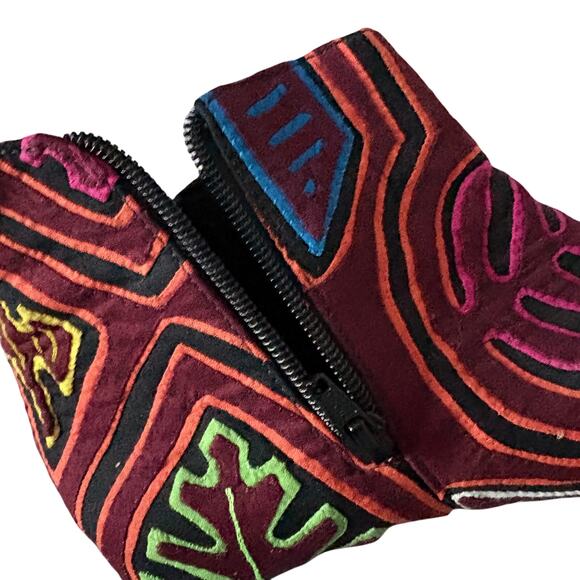 Motlids Handmade Mola Embroidered Heeled Boots Multicolor 8.5 festival boho - Picture 5 of 9